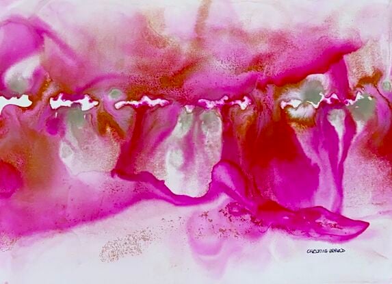 Discover the joyful burst of color in "Euphoria," a mixed media abstract artwork that radiates with vibrant pinks, warm reds, and soft greens. This piece captures the essence of exuberance and light-heartedness, with fluid forms and delicate textures creating a playful yet harmonious visual experience. "Euphoria" brings a sense of joy and vitality to any space, perfect for those who seek art that uplifts and inspires.