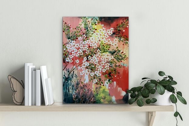 Abstract image of spring blossom with three small insects 