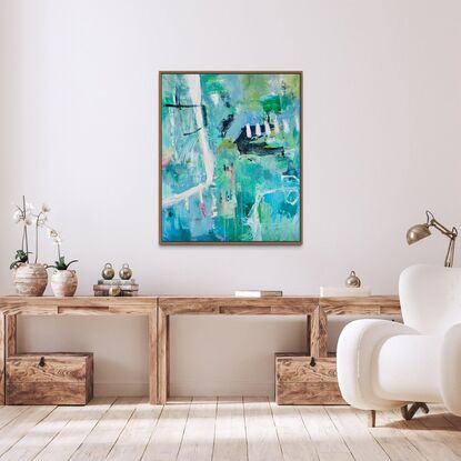 Abstract painting in blue and green tones