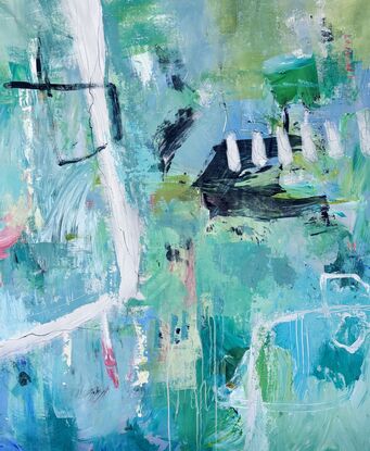 Abstract painting in blue and green tones