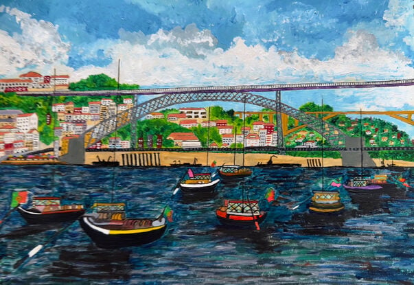 Vivid Colourful scene of the Port barges on the Douro River