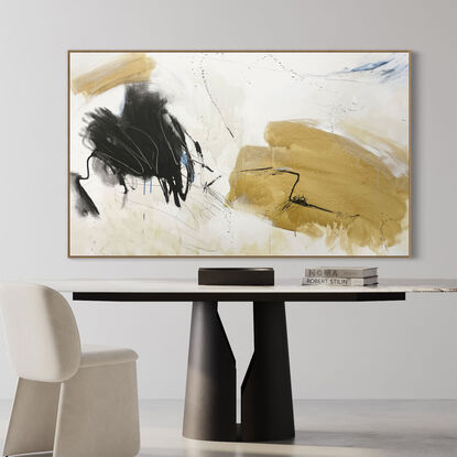 subtle warm neutral tones and white, beige, brown, tan, black, ochre mixed with grey expressive makes across the canvas.