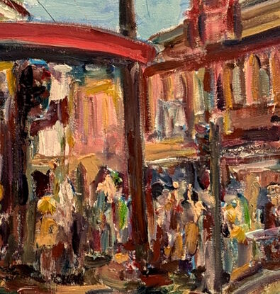 Capture of impressive wedge styled building on corner of King and Wilson Streets in Newtown. Painted on oil with an impressionist influence.   Trying to represent the vibe of this particularly inspiring and diverse part of Sydney 