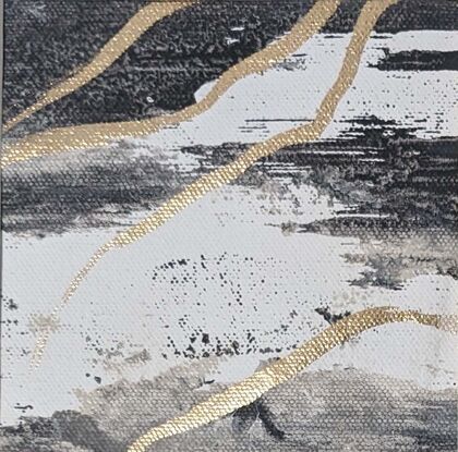 an abstract of white and black with collage and gold leaf. minimalist art. monochrome art