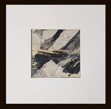 an abstract of white and black with collage and gold leaf. minimalist art. monochrome art