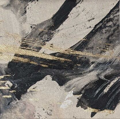 an abstract of white and black with collage and gold leaf. minimalist art. monochrome art