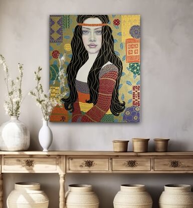 Young woman in boho style
Colourful portrait
Klimt style art
