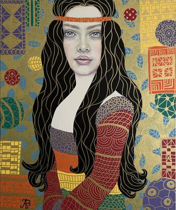 Young woman in boho style
Colourful portrait
Klimt style art
