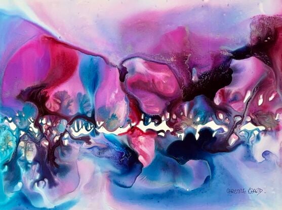 Introducing "Enigma," a striking mixed media abstract artwork that explores the fluid interplay of blues, purples, and reds. This piece evokes a sense of mystery and movement, with its dynamic forms and vibrant colors blending seamlessly across the canvas. "Enigma" draws the viewer into a realm of imaginative interpretation, making it an engaging choice for those who seek artwork that inspires and captivates.