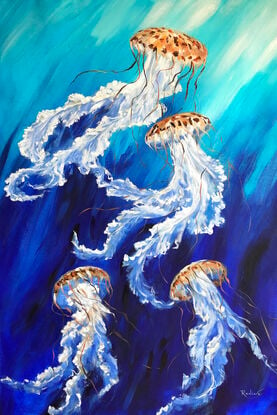 Dancing Jellyfish original one of a kind painting by Irina Redine.