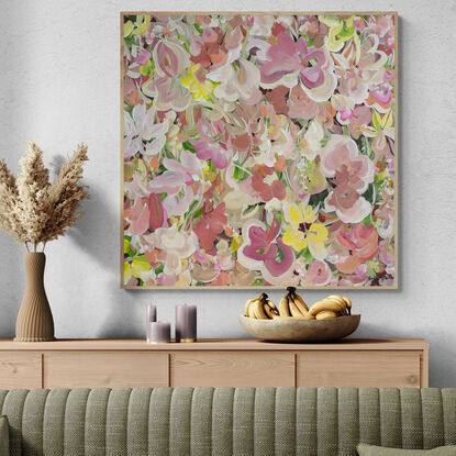 Modern pink flower painting in an abstract impressionist style.