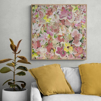 Modern pink flower painting in an abstract impressionist style.