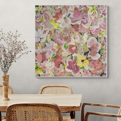 Modern pink flower painting in an abstract impressionist style.