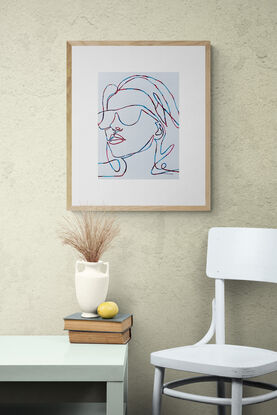 Introducing 'Silhouette,' a captivating watercolour artwork that elegantly captures the essence of modern minimalism with bold, flowing lines. This piece features a striking depiction of a woman in sunglasses, rendered in a continuous line style with red and blue hues that intertwine gracefully. The artwork exudes a sense of confidence and cool elegance, making it a perfect statement piece for contemporary interiors. 'Silhouette' invites the viewer to embrace simplicity and appreciate the beauty of form and expression.