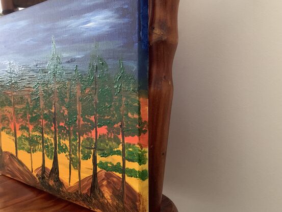 Acrylic painting mountains and trees