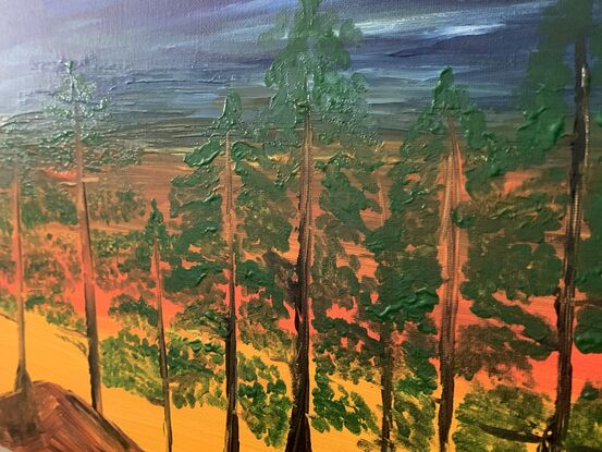 Acrylic painting mountains and trees