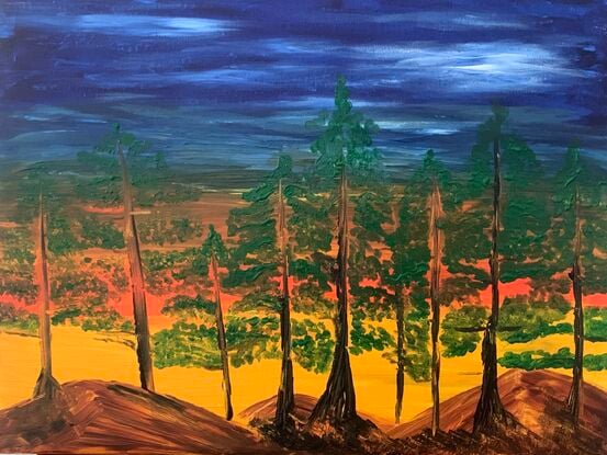 Acrylic painting mountains and trees