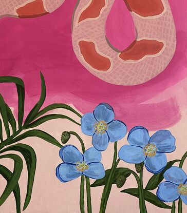 Corn snake amongst flowers. Unframed, please select to have a frame added.