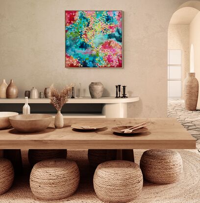 An impressionist landscape of colour, inspired by the coral reef.  Mark making, in ocean shades and beautiful coral colours. 