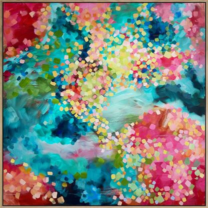 An impressionist landscape of colour, inspired by the coral reef.  Mark making, in ocean shades and beautiful coral colours. 