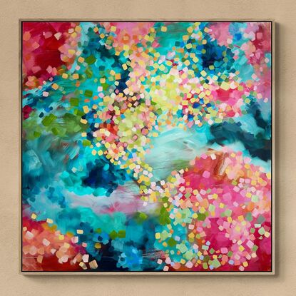 An impressionist landscape of colour, inspired by the coral reef.  Mark making, in ocean shades and beautiful coral colours. 