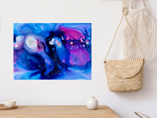 Explore the dreamlike beauty of "Luna," a mixed media abstract artwork that immerses viewers in a celestial symphony of blues, purples, and soft pinks. This piece evokes the tranquil mystery of moonlit nights and cosmic wonders, with its fluid shapes and luminous accents creating a sense of depth and movement. "Luna" invites you to lose yourself in its serene, otherworldly glow, making it a captivating addition to any modern art collection.