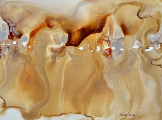 Experience the warm, flowing textures of "Dunes," a mixed media abstract artwork that evokes the serene beauty of a sunlit desert landscape. This piece combines soft browns, sandy beiges, and warm amber tones to create a sense of gentle movement and natural elegance. The fluid forms and subtle color transitions invite the viewer to explore the quiet harmony of nature’s earthy palette, making "Dunes" a perfect addition for those seeking a calm and grounded aesthetic in their space.