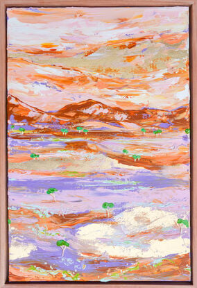 Peach and lilac outback desert landscape with gold foil highlights. 