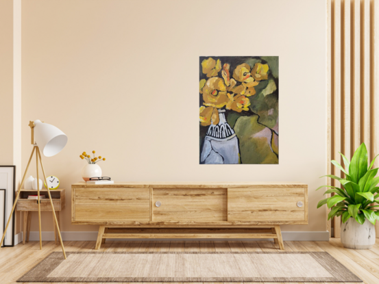 Bunch of daffodils in a glass bottle