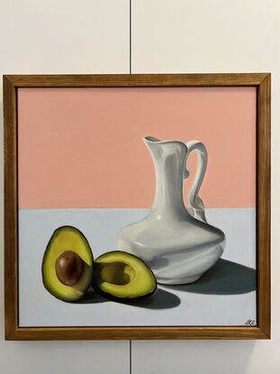 Still life with jug vase and avocados 