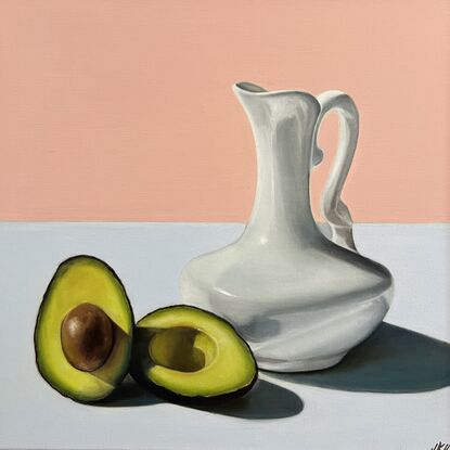 Still life with jug vase and avocados 