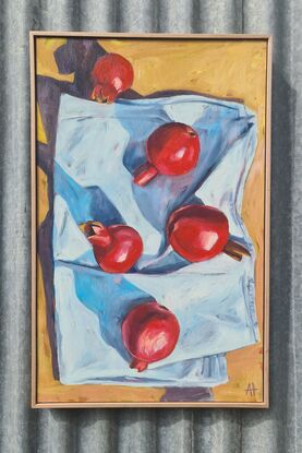 pomegranates on linen cloth