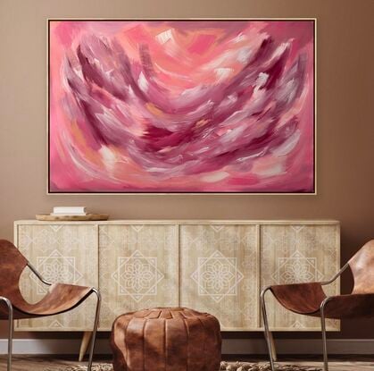 Large brushstrokes in pink, blush, peach and magenta to create a statement yet calming feature