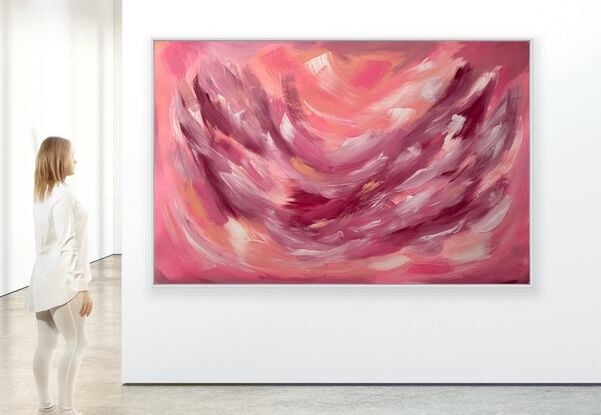 Large brushstrokes in pink, blush, peach and magenta to create a statement yet calming feature