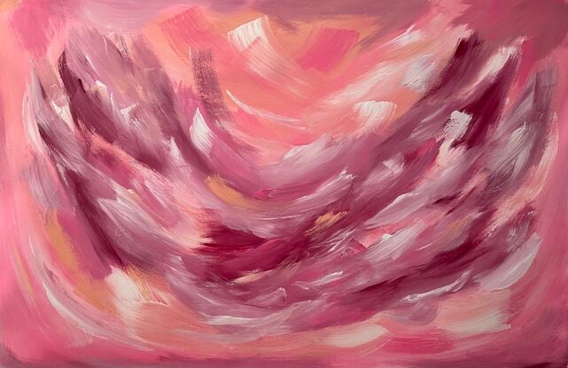 Large brushstrokes in pink, blush, peach and magenta to create a statement yet calming feature