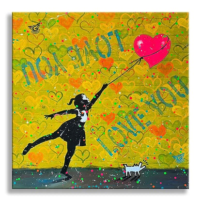 Hearts, love, banksy style, yellow, black, wall art, wall painting, artwork framed, ready to hang painting, love you, phrases, acrylic painting, stencils, urban art, 