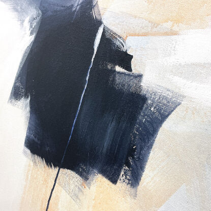 Subtle tones of dark blue, light blue, white, neutral, grey, beige and peach across the canvas surface. 