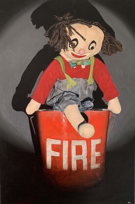 Clown in fire bucket