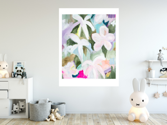 Flowers with dreamy pastel palette with abstract brush strokes.