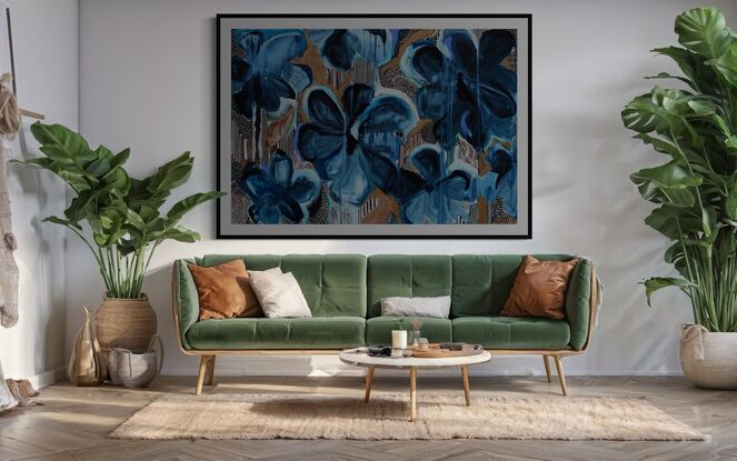 Stunning epic large print with flowers. Reproduction of oils and acrylic. Print has white border.