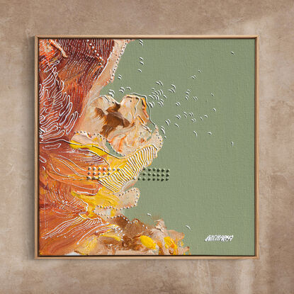 "Petal Prose" – A Celebration of Feminine Strength

Framed in natural oak, Petal Prose is a collection of four unique artworks that honor the beauty and strength of womanhood. Each piece in the series combines vibrant hues such as burnt orange, deep ochre, soft greens, and delicate whites to represent various facets of feminine energy.

The first artwork is characterized by bold brushstrokes and lively petals, symbolizing the spirit of emergence. The second artwork presents softer tones, evoking a sense of quiet introspection and inner strength. The third piece features rich textures and intricate patterns, celebrating the diverse experiences of women. The final piece embodies lightness and freedom, representing unity and the boundless potential of self-acceptance.

The title, Petal Prose, reflects the poetic stories woven into each painting, inviting viewers to appreciate the beauty in every detail. Like petals composing a flower, each artwork contributes to a greater narrative of women embracing their differences and finding strength together. The natural oak frames offer a grounding contrast to the vivid colors, highlighting the intricate details and the powerful themes of growth, transformation, and empowerment.