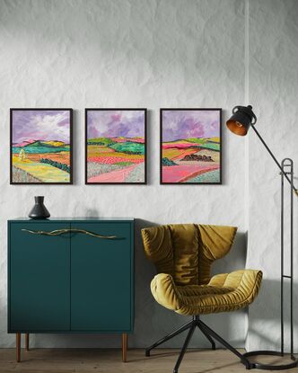 Three brightly coloured landscapes 