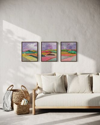 Three brightly coloured landscapes 