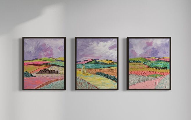 Three brightly coloured landscapes 