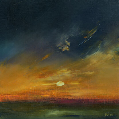 A painting of  big sky and calm clouds