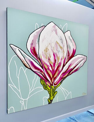 diptych of oversize magnolia flowers