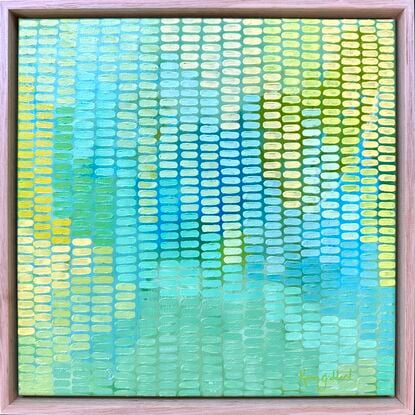 soft green and lemon abstract background covered in the most simple shapes in a veneer of brush strokes creating a mesmerizing work full of fresh lemon and light green colours.