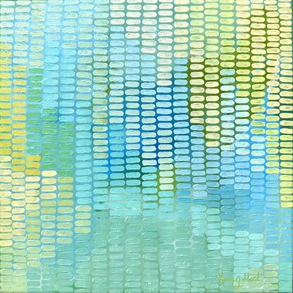 soft green and lemon abstract background covered in the most simple shapes in a veneer of brush strokes creating a mesmerizing work full of fresh lemon and light green colours.