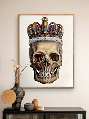 Photo realistic skull with diamond crown on white background 