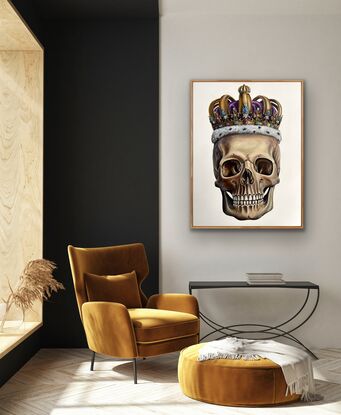 Photo realistic skull with diamond crown on white background 